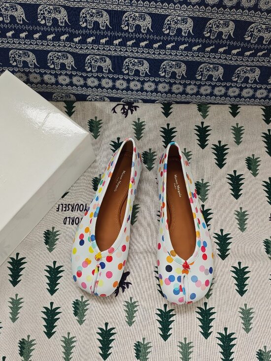 Maison Martin Margiela Shoes - Maison Martin Margiela Tabi White Multi Polka Dot Flat Shoes